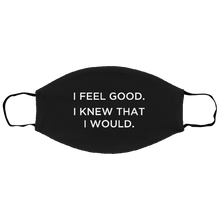 Load image into Gallery viewer, Cuomo Sapiens 2-ply protective face mask, in black, featuring white type that reads 'I feel good. I knew that I would.'