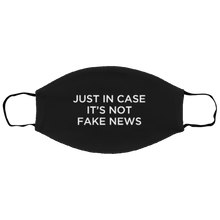 Load image into Gallery viewer, Cuomo Sapiens 2-ply protective face mask, in black, featuring white type that reads 'Just in case it's not Fake News.'