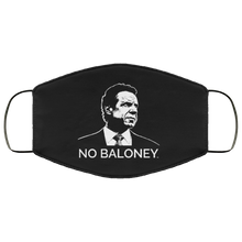 Load image into Gallery viewer, Cuomo Sapiens 2-ply protective face mask, in black, featuring the Cuomo Sapiens NO BALONEY graphic in white.