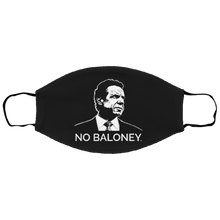 Load image into Gallery viewer, Cuomo Sapiens 2-ply protective face mask, in black, featuring the Cuomo Sapiens NO BALONEY graphic in white.