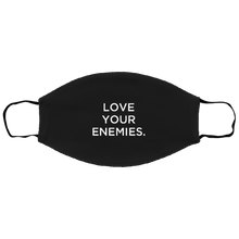 Load image into Gallery viewer, Cuomo Sapiens 2-ply protective face mask, in black, featuring white type that reads 'Love Your Enemies.'