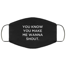 Load image into Gallery viewer, Cuomo Sapiens 3-ply protective face mask, in black, featuring white type that reads 'You know you make me wanna shout.'