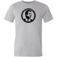Load image into Gallery viewer, A heather grey unisex t-shirt on a transparent body form, featuring the Cuomo Sapiens S.U.D.L.T. SEAL graphic in black.