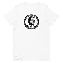 Load image into Gallery viewer, A white unisex t-shirt on a flat surface, featuring the Cuomo Sapiens S.U.D.L.T. SEAL graphic in black.