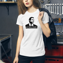 Load image into Gallery viewer, Cuomo Sapiens Women's Slim Fit T-Shirt—NO BALONEY, in Heather Grey and White