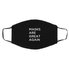 Load image into Gallery viewer, Cuomo Sapiens 2-ply protective face mask, in black, featuring white type that reads &#39;Masks. Are. Great. Again.&#39;
