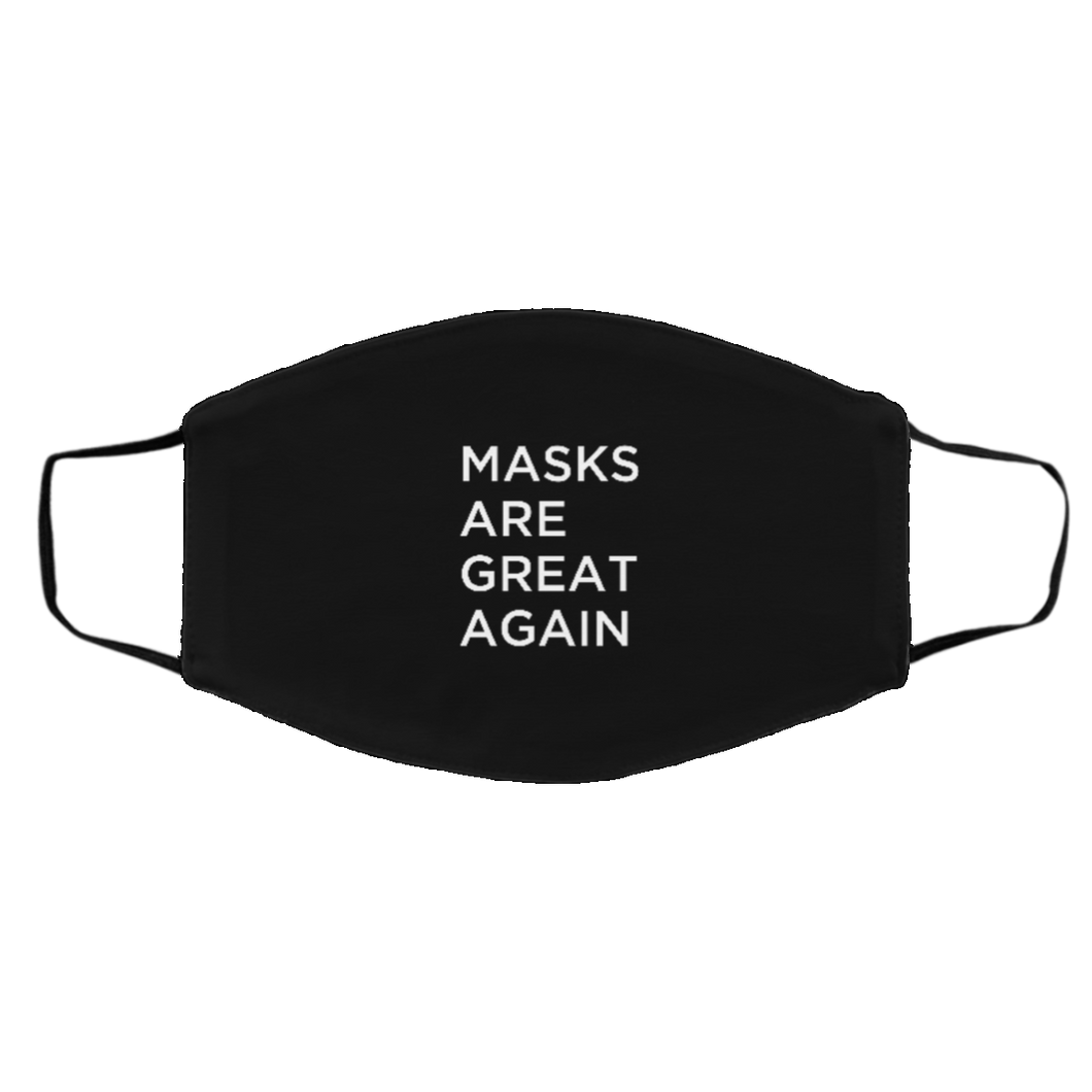 Cuomo Sapiens 2-ply protective face mask, in black, featuring white type that reads 'Masks. Are. Great. Again.'
