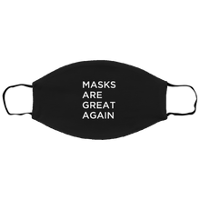 Load image into Gallery viewer, Cuomo Sapiens 2-ply protective face mask, in black, featuring white type that reads &#39;Masks. Are. Great. Again.&#39;
