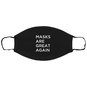 Cuomo Sapiens 2-ply protective face mask, in black, featuring white type that reads 'Masks. Are. Great. Again.'