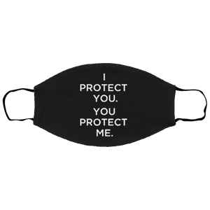 Cuomo Sapiens 2-ply protective face mask, in black, featuring white type that reads 'I protect you. You protect me.'