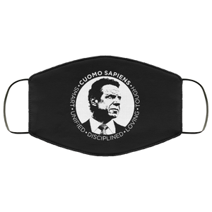 Cuomo Sapiens 2-ply protective face mask, in black, featuring the Cuomo Sapiens S.U.D.L.T. SEAL graphic in white.