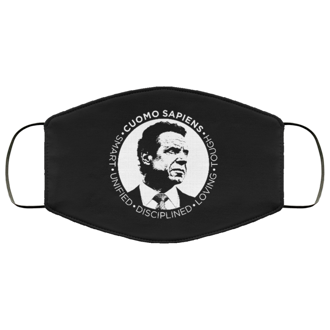 Cuomo Sapiens 2-ply protective face mask, in black, featuring the Cuomo Sapiens S.U.D.L.T. SEAL graphic in white.