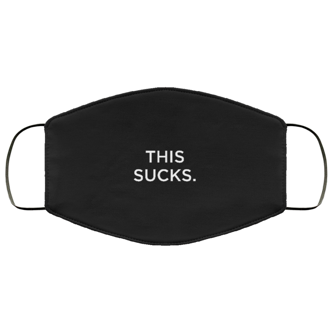 Cuomo Sapiens 2-ply protective face mask, in black, featuring white type that reads 'This Sucks.'