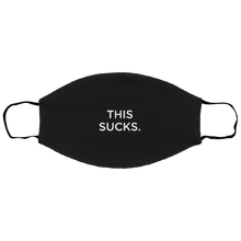 Load image into Gallery viewer, Cuomo Sapiens 2-ply protective face mask, in black, featuring white type that reads &#39;This Sucks.&#39;
