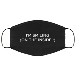 Cuomo Sapiens 2-ply protective face mask, in black, featuring white type that reads 'I'm smiling on the inside.'