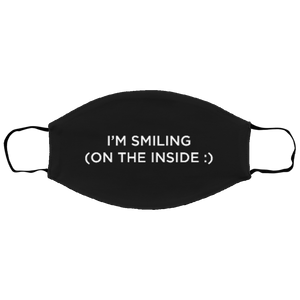 Cuomo Sapiens 2-ply protective face mask, in black, featuring white type that reads 'I'm smiling on the inside.'