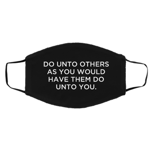 Cuomo Sapiens 3-ply protective face mask, in black, featuring white type that reads 'Do Unto Others As You Would Have Them Do Unto You.'