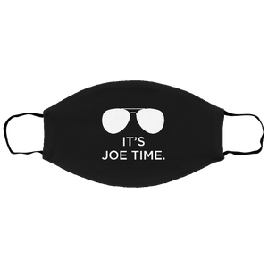 Cuomo Sapiens 2-ply protective face mask, in black, featuring a white graphic of Biden-esque aviator sunglasses and white type that reads 'It's Joe Time.'