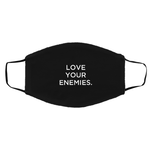 Cuomo Sapiens 2-ply protective face mask, in black, featuring white type that reads 'Love Your Enemies.'