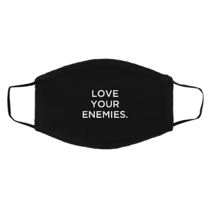 Cuomo Sapiens 2-ply protective face mask, in black, featuring white type that reads 'Love Your Enemies.'