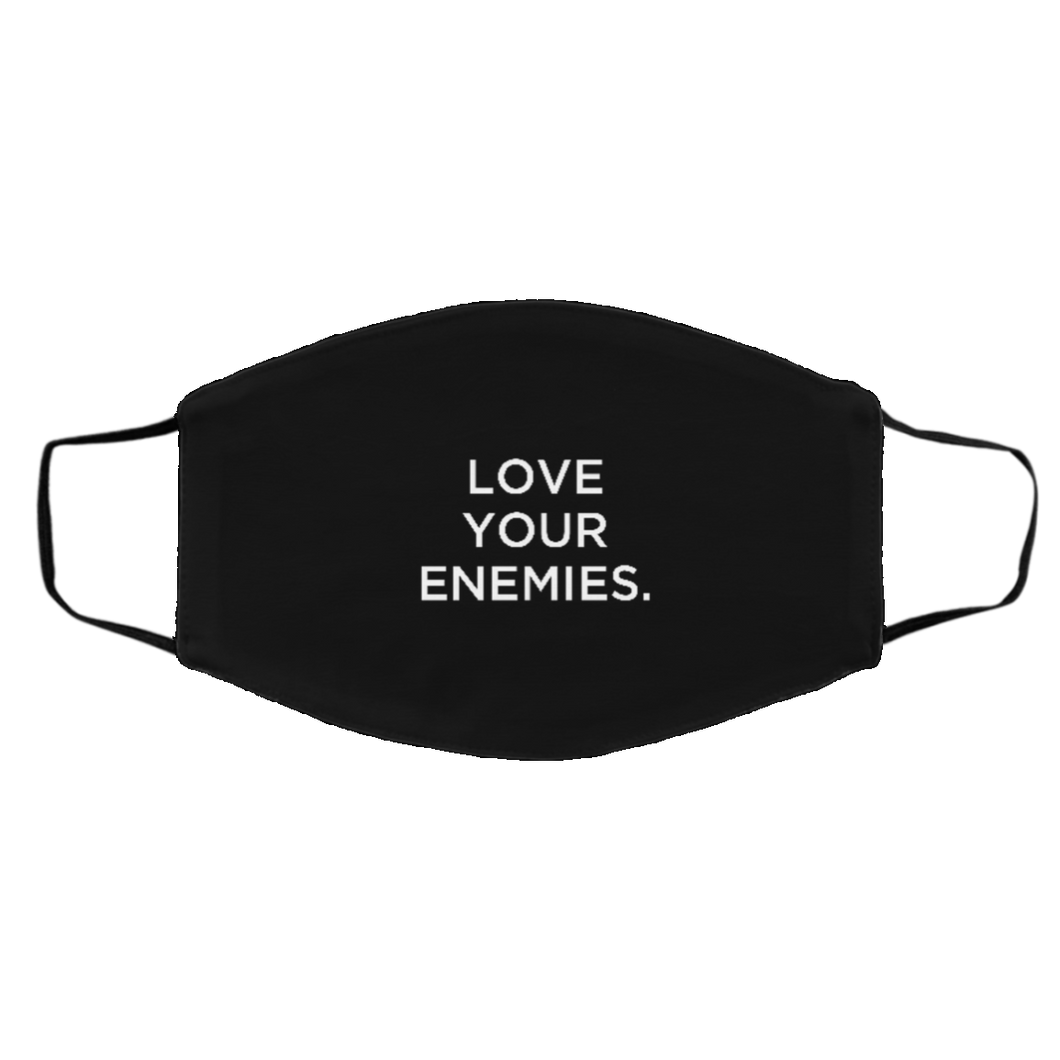 Cuomo Sapiens 2-ply protective face mask, in black, featuring white type that reads 'Love Your Enemies.'