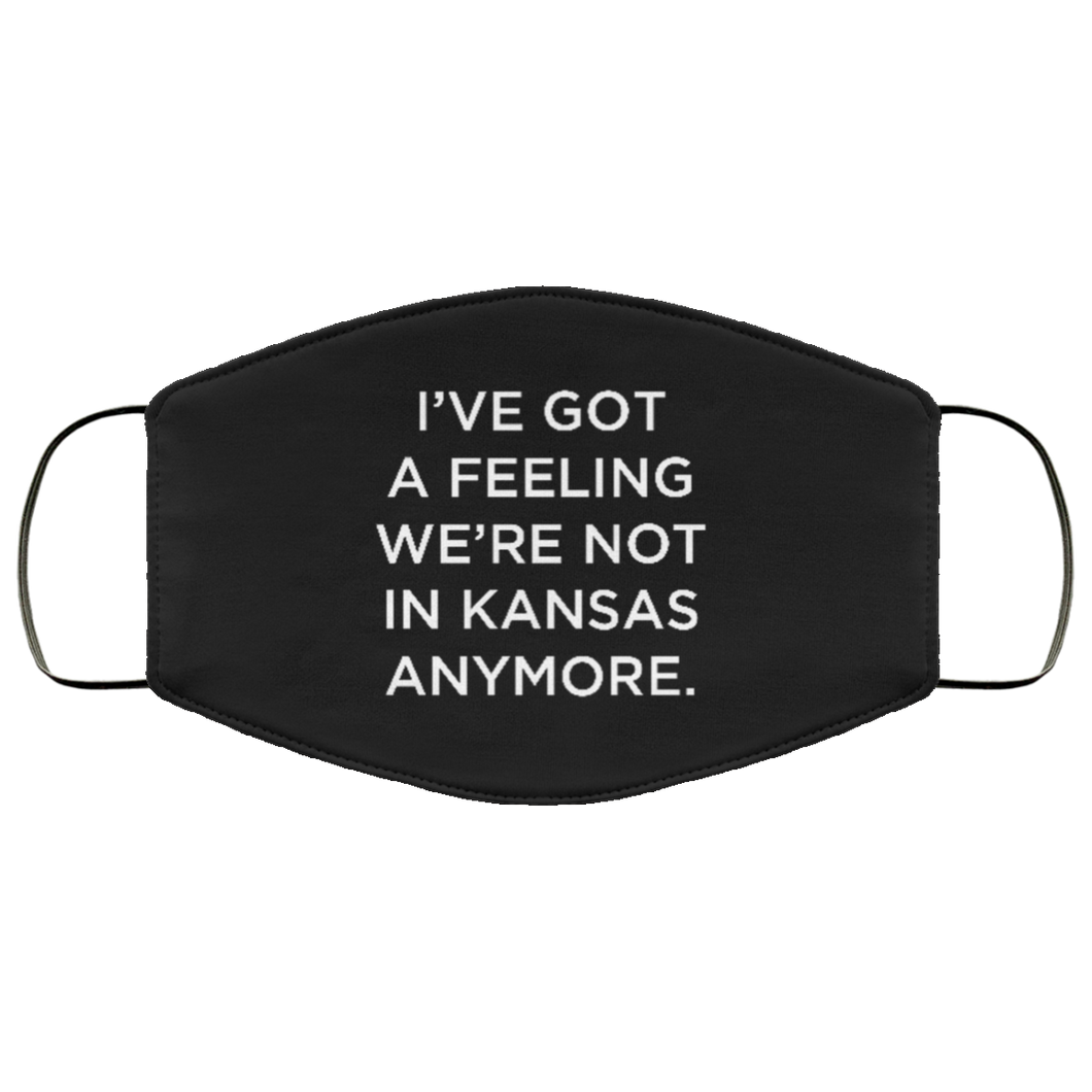 Cuomo Sapiens 3-ply protective face mask, in black, featuring white type that reads 'I've got a feeling we're not in Kansas anymore.'
