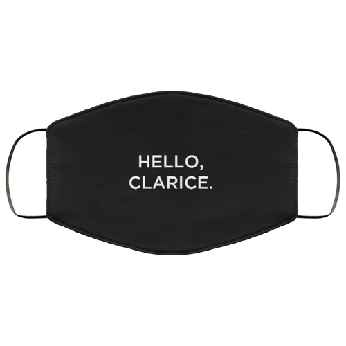 Cuomo Sapiens 3-ply protective face mask, in black, featuring white type that reads 'Hello, Clarice.'