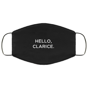 Cuomo Sapiens 3-ply protective face mask, in black, featuring white type that reads 'Hello, Clarice.'