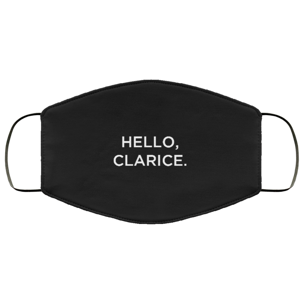 Cuomo Sapiens 3-ply protective face mask, in black, featuring white type that reads 'Hello, Clarice.'