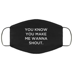 Cuomo Sapiens 3-ply protective face mask, in black, featuring white type that reads 'You know you make me wanna shout.'