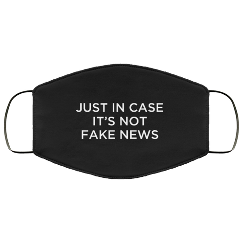 Cuomo Sapiens 2-ply protective face mask, in black, featuring white type that reads 'Just in case it's not Fake News.'