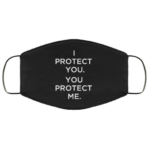 Cuomo Sapiens 2-ply protective face mask, in black, featuring white type that reads 'I protect you. You protect me.'