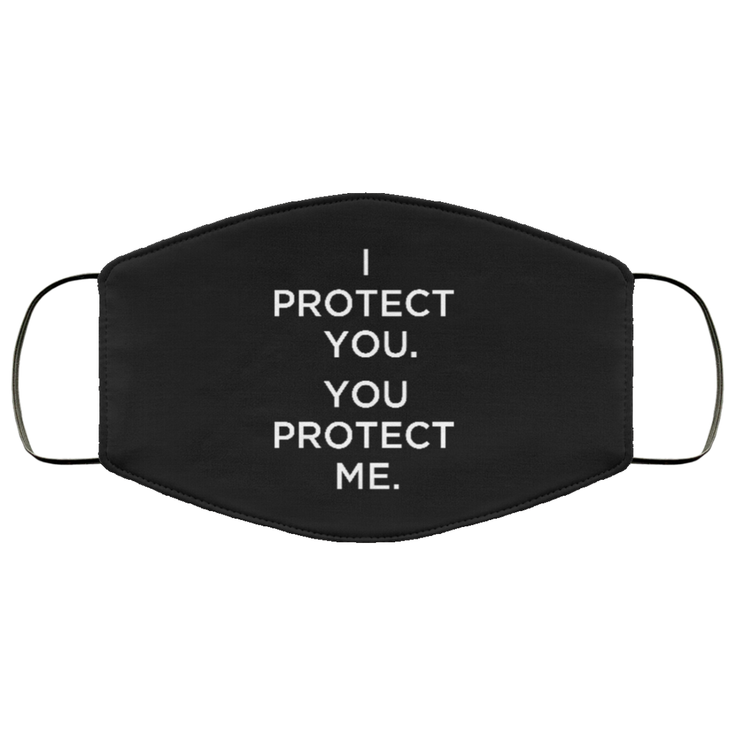 Cuomo Sapiens 2-ply protective face mask, in black, featuring white type that reads 'I protect you. You protect me.'