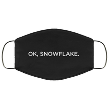 Load image into Gallery viewer, Cuomo Sapiens 2-ply protective face mask, in black, featuring white type that reads &#39;OK, Snowflake.&#39;
