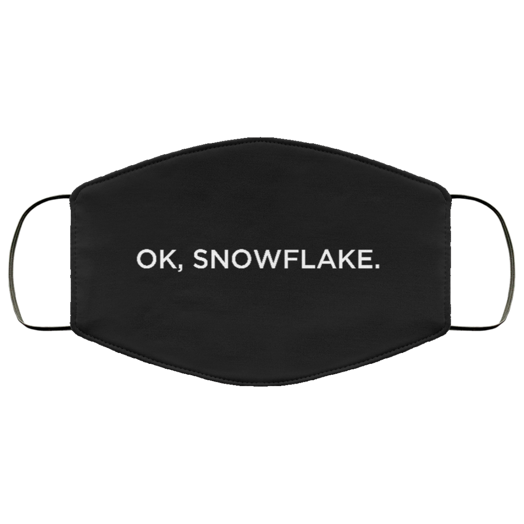 Cuomo Sapiens 2-ply protective face mask, in black, featuring white type that reads 'OK, Snowflake.'
