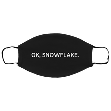 Load image into Gallery viewer, Cuomo Sapiens 2-ply protective face mask, in black, featuring white type that reads &#39;OK, Snowflake.&#39;

