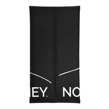 Load image into Gallery viewer, Rear-view of a folded-up black neck gaiter, featuring the Cuomo Sapiens NO BALONEY graphic in white.
